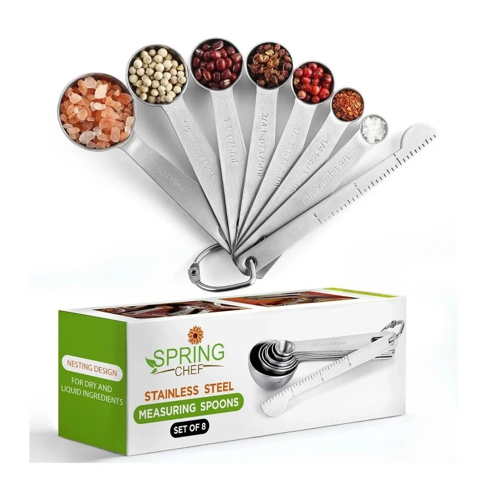 Stainless Steel Measuring Spoons Set of 8 with Leveler,‎ Spring Chef Magnetic